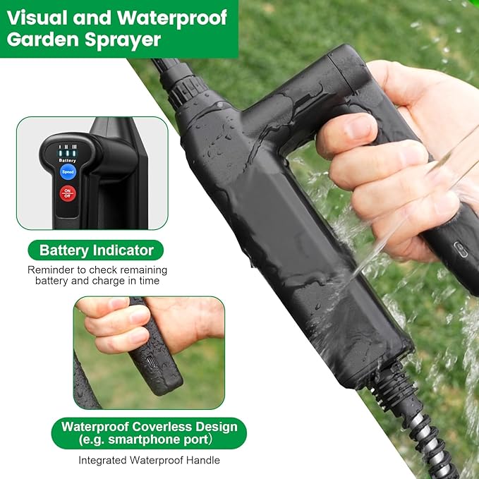 Battery Powered Sprayer 1.35 Gallon, 2026 Electric Garden Sprayer with 3 Adjustable Speeds, 4 Mist Nozzles, Rechargeable Handle, Retractable Wand with Adjustable Shoulder Strap for Weed Lawn(Green)