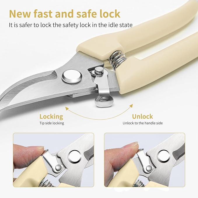 Flower Scissors, Flower Shears High Strength Steel Sharp, Ergonomic Handle Pruning Shears for Gardening, Lightweight Garden Scissors, 1-inch Cut Capacity Rust Resistant for Plants Bonsai-White