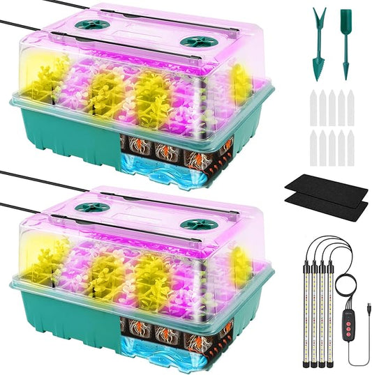 96 Cell Seed Starter Tray with Grow Light, Seed Starting Trays with Adjustable Humidity Dome, Seed Starter Kit Plant Starter Kit for Seeds Growing Starting, Indoor Gardening (Self-Watering)