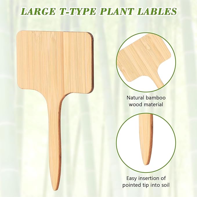 120 Pack Bamboo Plant Labels with A Marker Pen, Eco-Friendly T-Type Plant Tags Garden Markers for Seedling Potted Herbs Flowers Vegetables
