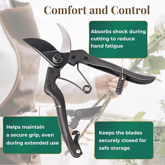 Wablade Japanese Pruning Shears Made in Japan, Bypass Hand Pruner for Clean Controlled Cutting, Up to 0.59 Inch for Branches, Alloy Steel Blade, Smooth Easy Control Gardening (Cusion-Spring Model)