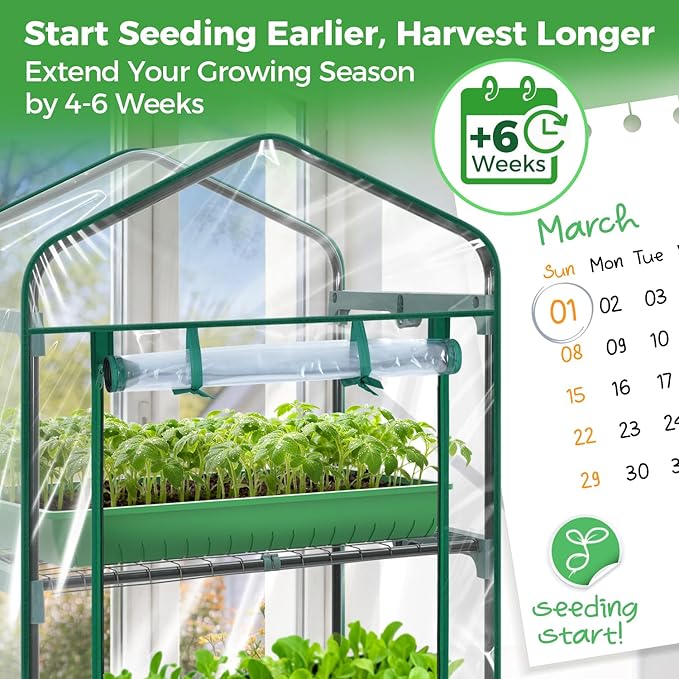 Mini Greenhouse for Outdoors Indoor: 27 x 19 x 62-Inch Ohuhu Small Green House with 4 Tier Shelves, Portable Plastic Greenhouses with Heavy Duty Transparent PVC Cover for Seedling Patio Porch Balcony