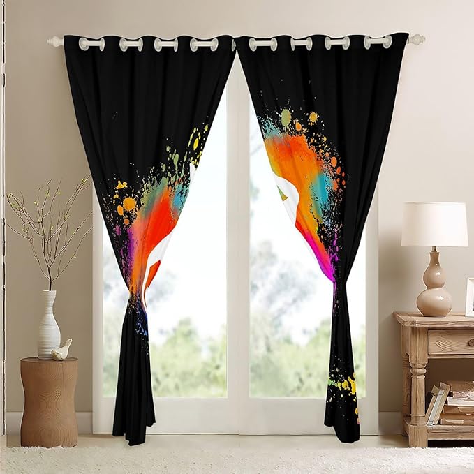 Ballet Curtains & Drapes,Ballerina Ballet Dancer Blackout Curtains,Colorful Tie Dye Window Treatments 2 Panels 42"Wx63"L,Ballet Lover Gymnastics Sport Window Curtains Teal Orange Pink Red Green