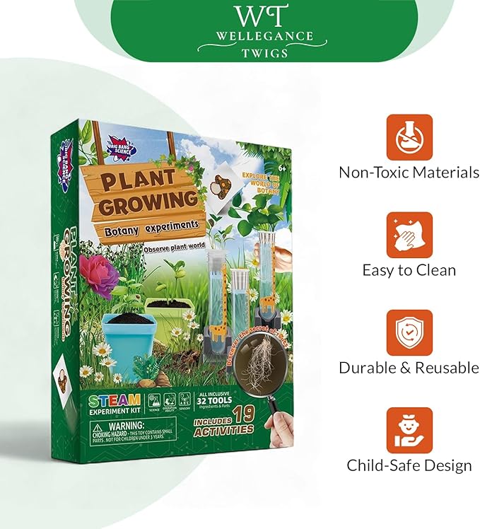 Plant Science Kit for Kids Ages 8-12 | STEM Educational Gift with 19 Experiments | Grow Real Plants from Kitchen Seeds | DIY Biology Set for Boys & Girls Birthday Christmas