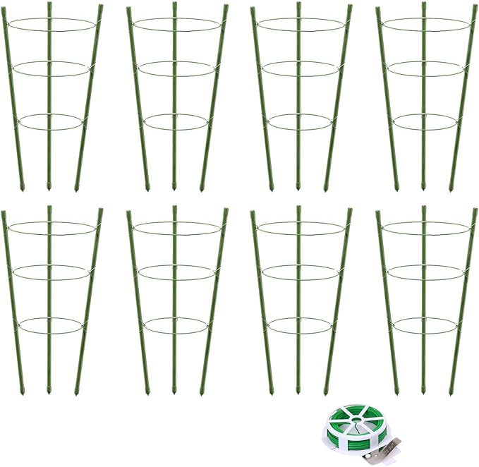 TOCCYARD 8 Pack Plant Support Tomato Cages for Garden, 18 Inches Small Tomato Cages and Supports with Adjustable Rings for Garden Pots, Plant Stakes Tomato Trellis Rings for Climbing Plants