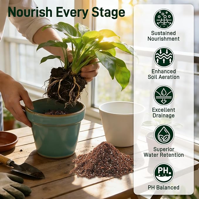 3QT Potting Soil Mix for Indoor Plants - Contains Perlite, Peat Moss, Coco Coir & Rice Charcoal, Natural & Organic Material with Well-Draining, Light & Aerated Texture for Healthy Roots & Fast Growth