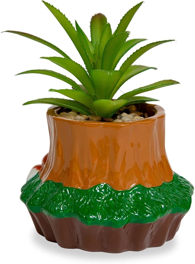 Disney The Fox and The Hound 4-Inch Ceramic Mini Planter with Artificial Succulent | Cute Small Flower Pot, Faux Indoor Plants