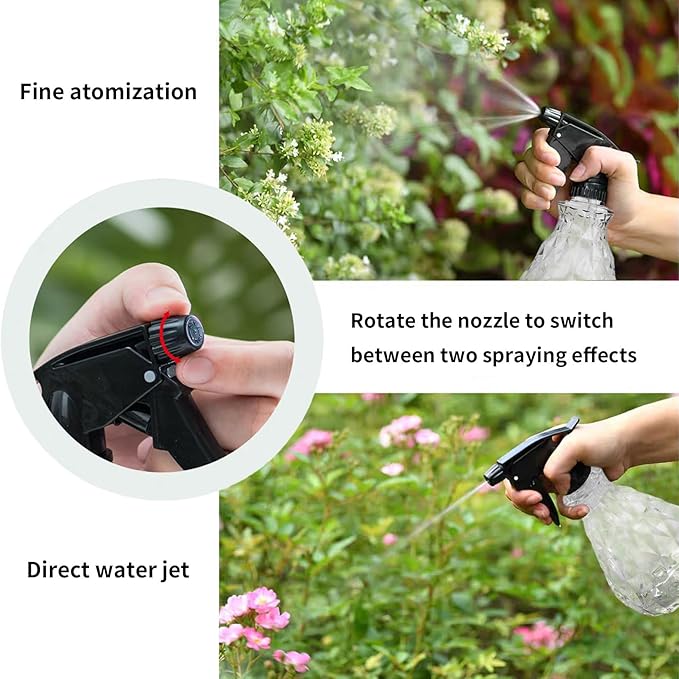 wugongshan 2 Pcs Spray Bottles, 500 ml/17 oz Empty Water Spray Bottles, Plastic Reusable Adjustable Mist Sprayer Squirt Bottles Containers Refillable for Cleaning Solutions, Gardening, Plants (Clear)