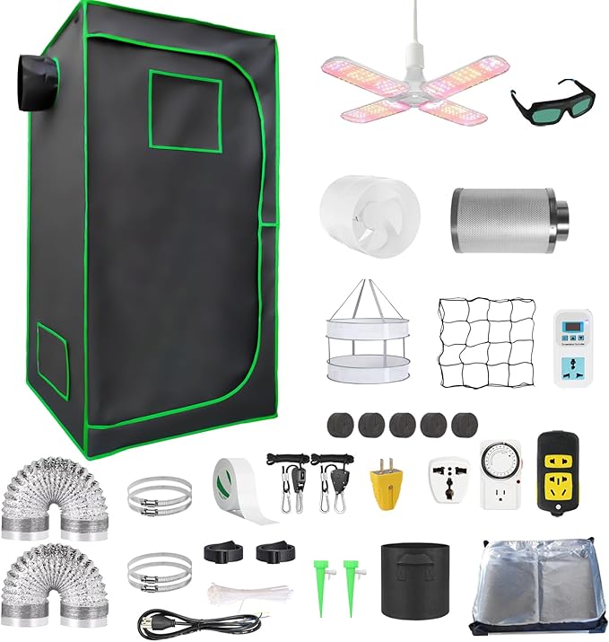 Grow Tent Kit Complete 4x2 ft High Reflective Mylar Hydroponics Indoor Plant Growing Tent with LED Grow Light Ventilaion Fan Growing System+Accesseries (48" x 24" x 80" + Carbon Filter)