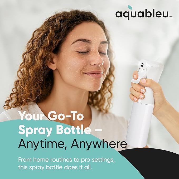 Aquableu Spray Bottle for Hair – Continuous Mist Spray Bottle for Hair Care, Styling, Cleaning, Plants, Pets & Essential Oils (White, 6.76oz/200ml)