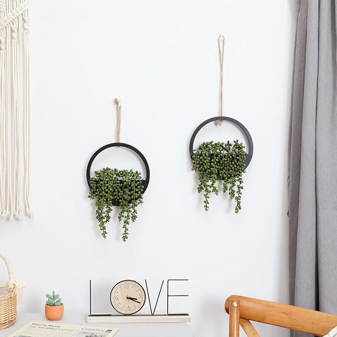 Artificial Hanging Plants Hanging Planter Fake Succulents Artificial String of Pearls with Pot and Lanyard for Home Office Wall Decoration