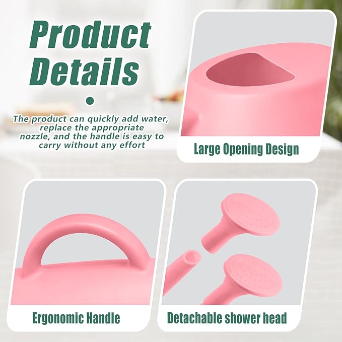 Indoor and Outdoor Watering Can - Long Spout -1/2 Gallon (64oz) - Pink