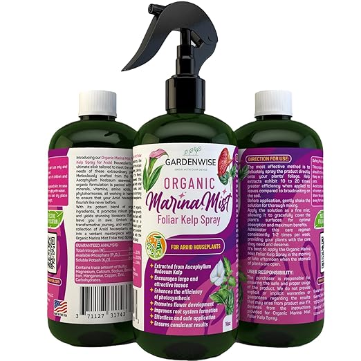 GARDENWISE Marina Mist: Organic Aroid Plant Food & Foliar Kelp Spray - Nourish & Enhance Peace Lily, ZZ Plant, Elephant Ear, Monstera, Aglaonema, Philodendron, Pothos, Colocasias - Easy to Use (8 oz)