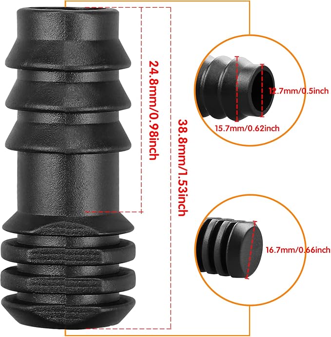 1/2 Inch Drip Irrigation End Plug, 15 Pcs Barbed End Cap Irrigation Fittings for 1/2 Inch Irrigation Tubing (0.520"ID-0.640" OD), Drip Line Goof Plug Connectors for Sprinkler Garden Lawn System