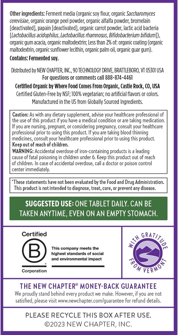 New Chapter Women’s Multivitamin, Iron, B6, B12, Biotin for Hair Growth, D3, VIT C, Zinc for Immune & Stress, Gentle on an Empty Stomach, Daily, Non-GMO, Gluten-Free, 18+, 96 Tablets, (Pack of 2)