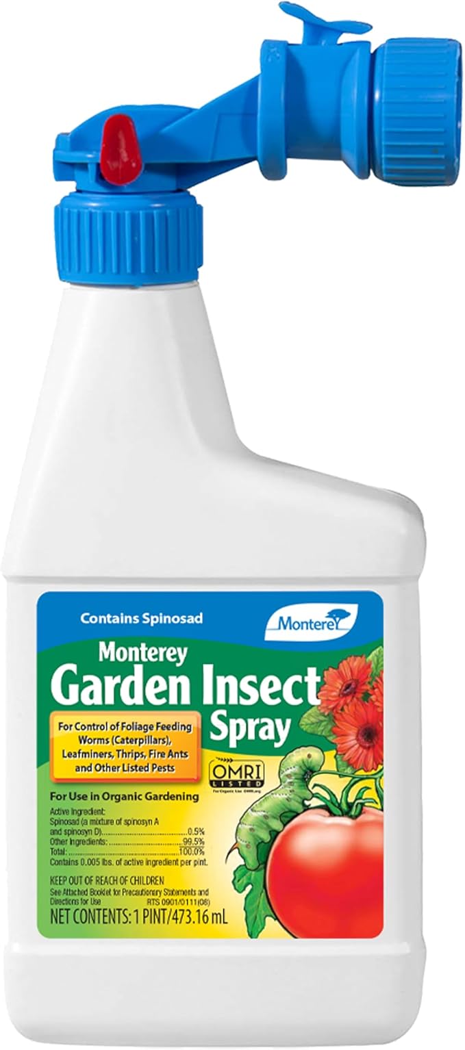 Monterey Garden Insect Spray - Organic Gardening Control of Foliage Feeding Worms, Thrips, Leafminers - 1 Pint Ready to Spray, Attaches to Garden Hose