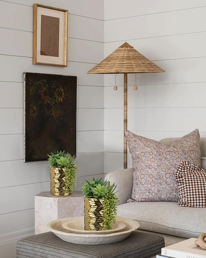 Hollyone Gold Artificial Succulents in Pots Faux Succulents Plants Fake Succulent Arrangement Potted Plants with Gold Tall Ceramic Vase for Desk Bathroom Shelf Living Room Indoor Home Decor Large