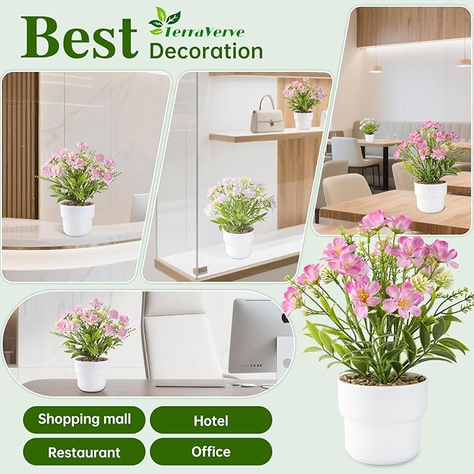 2-Piece Artificial Table Plant ， Lifelike Indoor Plants for Home, Office, Bedroom, Bathroom Decor ，Rustic Farmhouse Style mini Potted plantsry