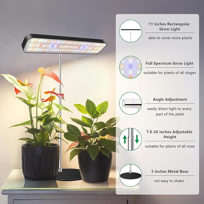 Aumtrly Plant Lights for Indoor Growing, Full Spectrum Grow Light 3 Pack with Base, 26 Inch Height Adjustable LED Grow Lamp with 6/12/16H Timer, 5 Dimming Levels, Ideal for Seeds Starting