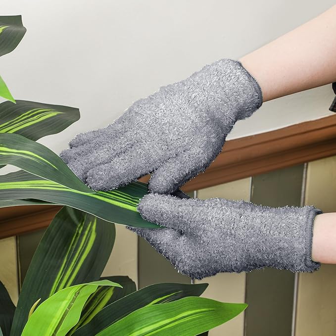 Patelai 3 Pairs Microfiber Plant Dusting Gloves Leaf Cleaning Gloves for Indoor Plants, Blinds, Furniture, House (Dark Blue,Gray,Khaki,Medium)