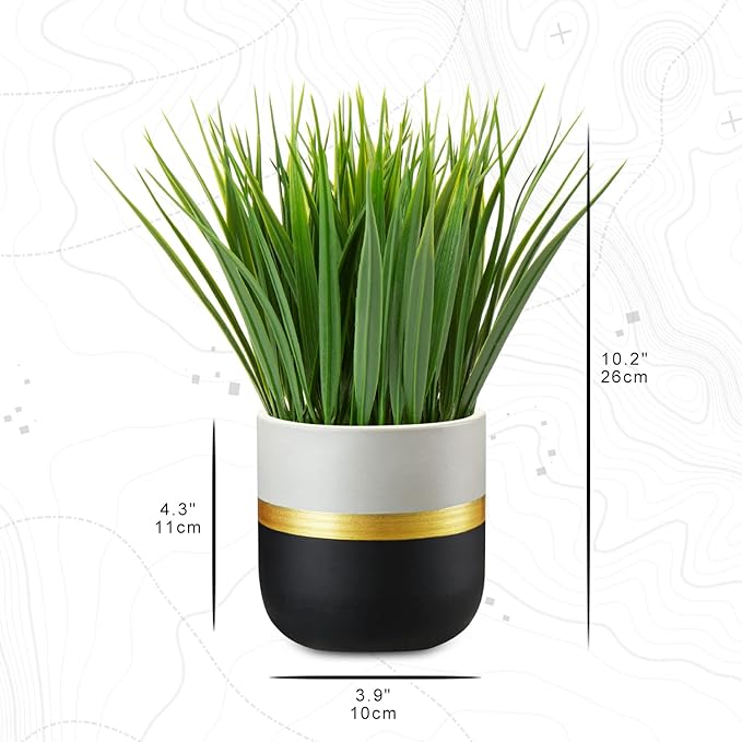 Hollyone Artificial Plants Small Faux Plant Decor Fake Potted Plant Faux Plants in Pots Fake Grass Pot for Home Table Office Desk Room Bathroom House Indoor Decorative Gifts
