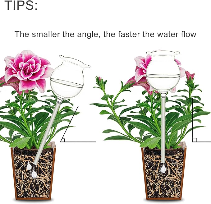 Adabocute Plant Waterer Self Watering Globes Self Watering Spikes, Hand Blown Clear Glass Plant Water Bulbs Devices for Indoor & Outdoor, Fill from Top, 2 Flower Shape