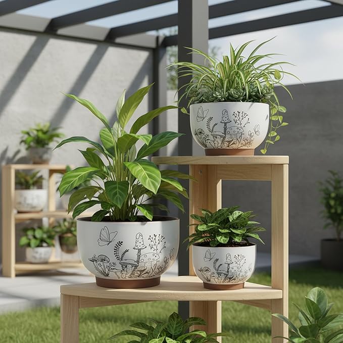 Terracotta Succulent Pots, 6 Inch Plant Pot for Plants with Drainage Hole, Ceramic Planter Mushroom Pattern, Round Flower Pots for Indoor Outdoor Herb Orchid Snake Plants - 1 Pack