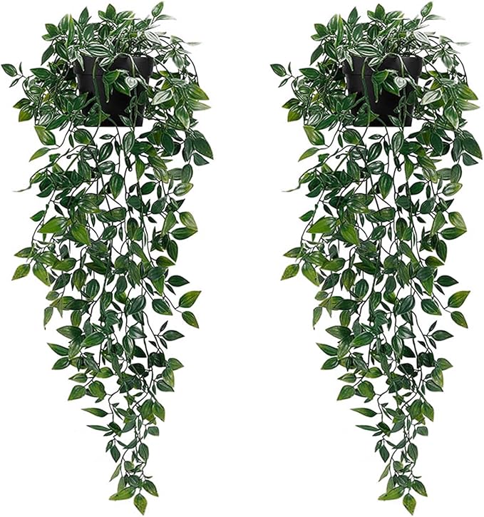 Artificial Hanging Plants, 2pcs artificial plants indoors in pots, Greenery Fake Plants Decor, Small Artificial Plants in Pots, Fake Potted Plants, Faux Plants for Wall Home Room Office Decor