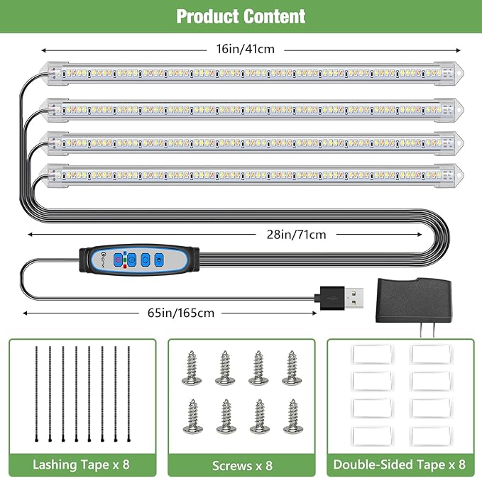 Kullsinss Grow Lights for Indoor Plants, 16" Full Spectrum Plant Grow Light Strip with Upgrade Timer 6/12/16 Hrs, 3 Spectrum Modes, 240 LEDs Sunlike Growing Lamp for Seedlings Hydroponics Succulent