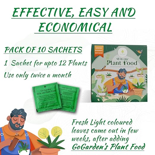 Go Garden All in One Plant Food Fertilizer | Better Plant Growth Guaranteed - Water Soluble Formula for Easy Use of Plants | 10 sachets, 250 gm