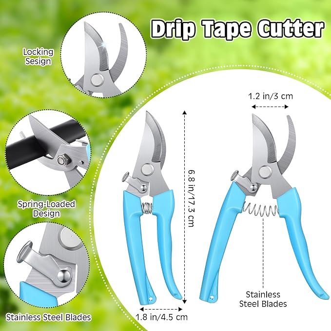 Feekoon Drip Irrigation Tool Kit, 50 Pcs Drip Tape Connectors, Drip Irrigation Tubing Hole Punch, Drip Tape Cutter,1/4 Barb Coupling Locking Fittings for 5/8 Drip Tape, Drip Tape Fittings