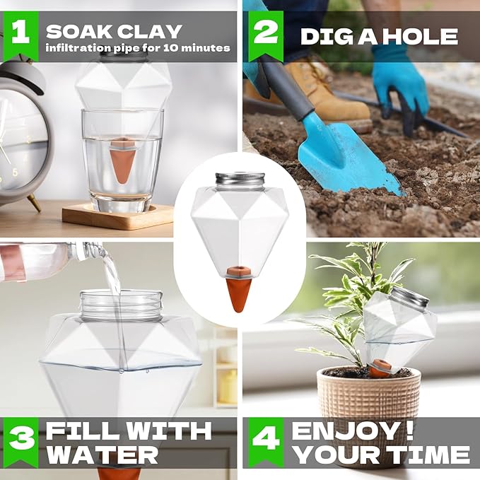 4 Pcs 17 Oz Self-Watering Planter Insert Self-Watering Planter Globes with Slow Release Water Control for Indoor & Outdoor Plants (4, Diamond Shape)