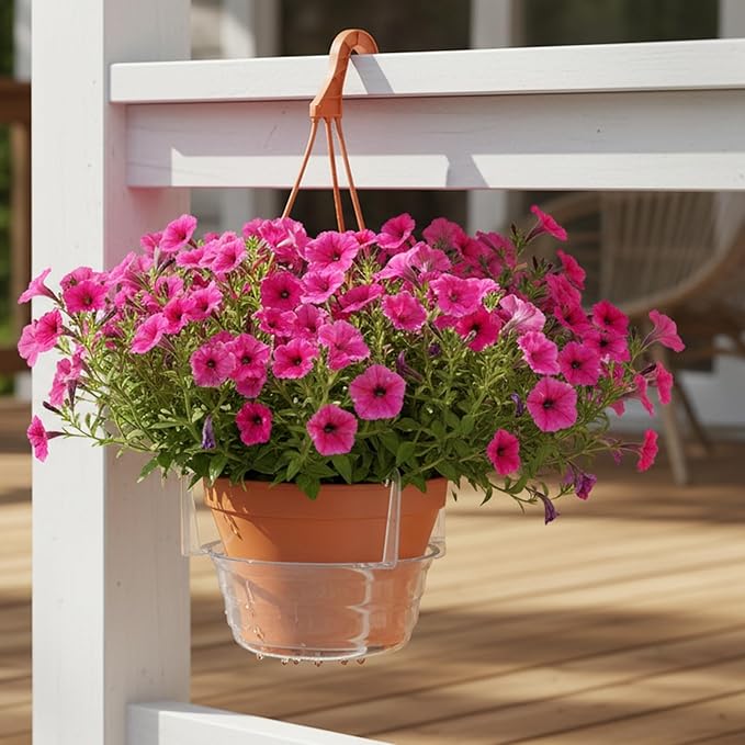 Curtis Wagner Plastics Hanging Basket Drip Pans (5-Pack) | Clear, Round (Diameter = 7.37" Base, 10" Top, 3.7" Depth) Hanging Plant Tray Saucer with Built-in Hooks & Water Catcher for Indoor & Outdoor