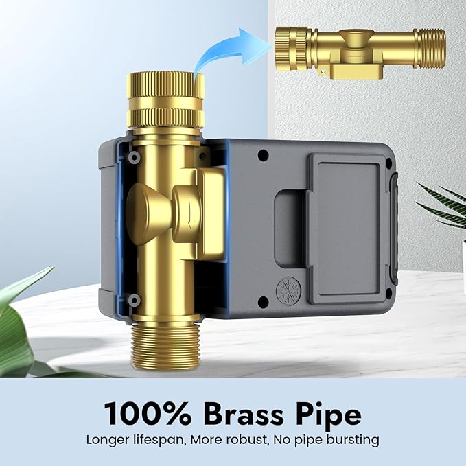 Water Timer for Garden Hose with 100% Metal Pipe, Programmable Sprinkler Controller for Garden Faucet with Auto/Manual/Rain Delay Mode, Irrigation Timers for Lawn, Yard, Outdoor Plants