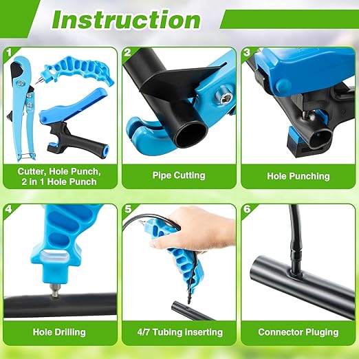 Feekoon Drip Irrigation Tubing Cutter Hole Punch Tool, Irrigation Sprinkler Hose Cutter, 2 in 1 Combination Drip Punch Tool for Garden PE Pipe 16 20mm(Blue)