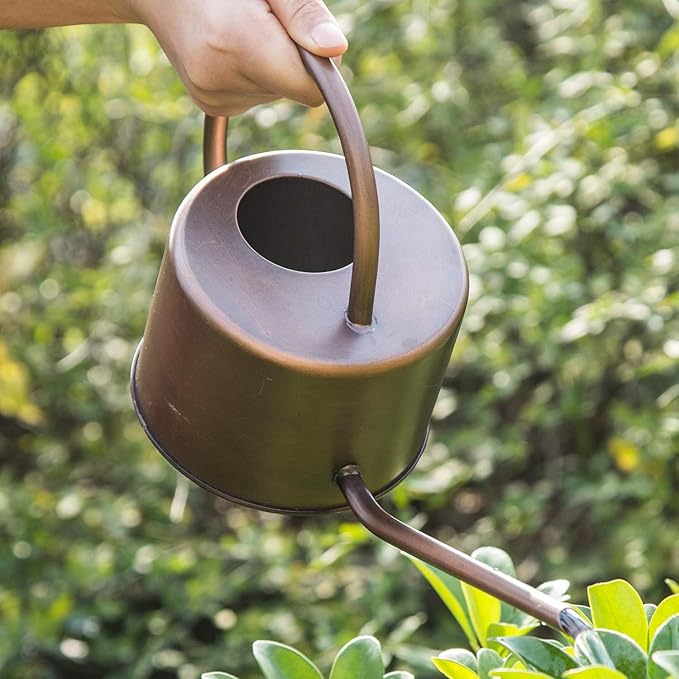 Topadorn 1.3L Watering Can for Indoor and Outdoor Plants - Long Spout Water Can for Garden, Flower, House Plants, Decorative Brown Watering Can
