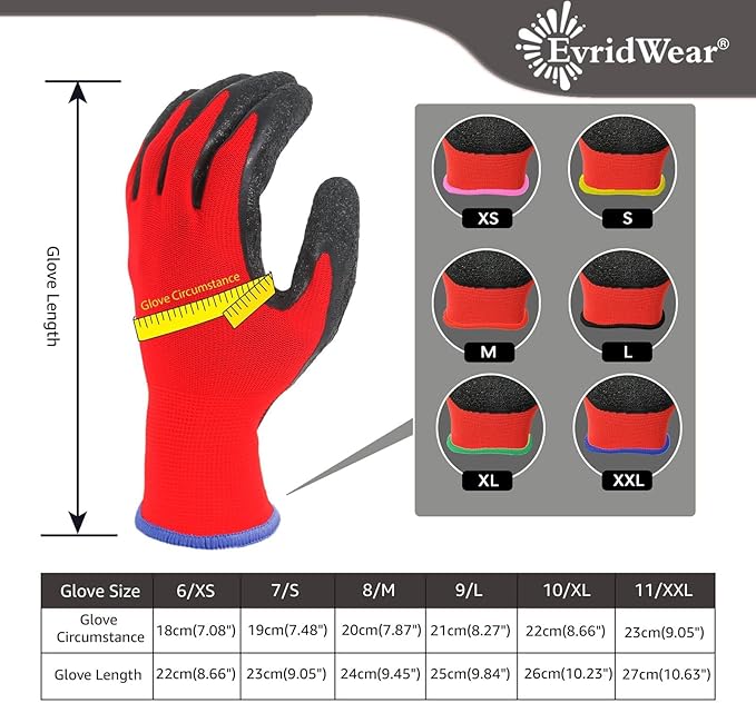 Evridwear Crinkle Latex Rubber Hand Coated Safety Work Gloves for Men Women General Multi Use Construction Warehouse Gardening Assembly Landscaping,Red XX-Large 120 Pairs Pack