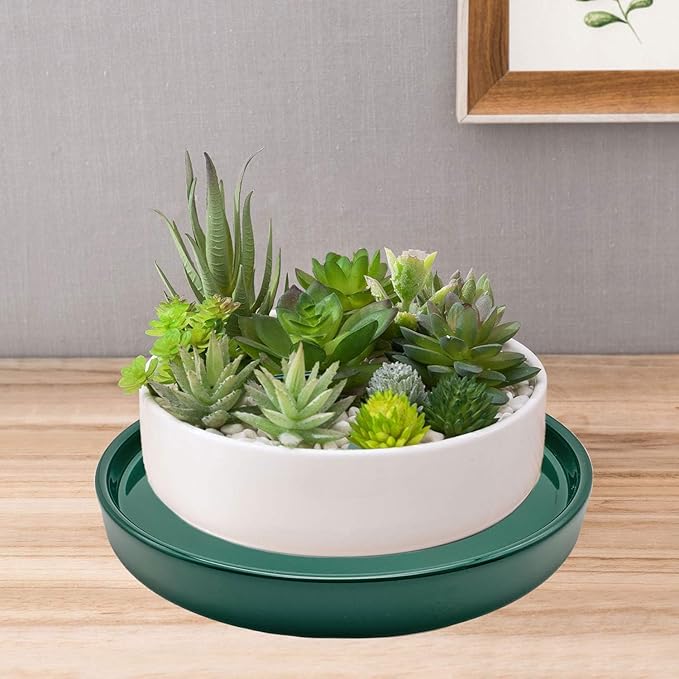 Yukfona Ceramic Plant Saucer Pot Tray 12 Inch, Planter Saucers 4 5 6 7 8 9 10 11 12 13 Inch for Indoors Outdoor, Durable Sturdy Flower Drainage drip Water Tray for Glazed Pots Base (12.7 Inch-Green)