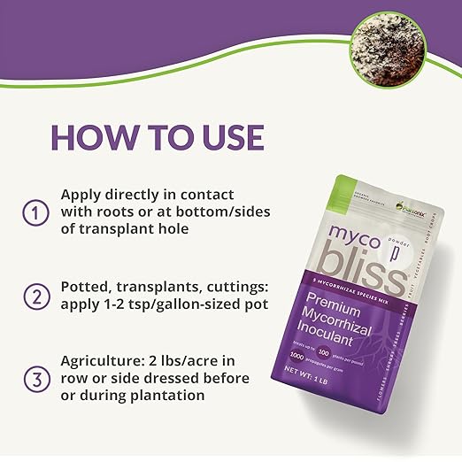 Myco Bliss Powder (2lbs) - Mycorrhizal Fungi for Soil - 5 Strain Mycorrhizal Inoculant with 1000 Propagules Per Gram - Highly Concentrated Mycorrhizae for Plants, Potting Soil, & Garden Soil