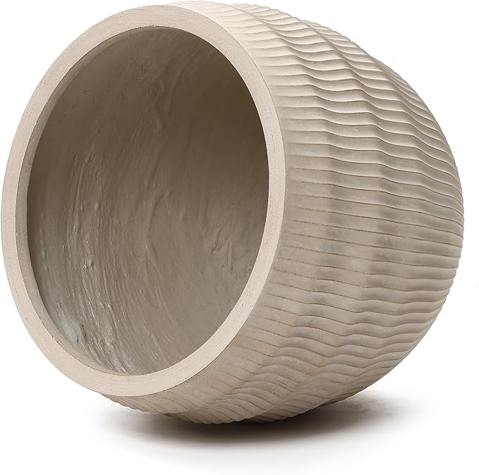 LuxenHome 17.5" Dia Round Planter, Large Pots for Plants with Drainage Hole, Modern Wavy Textured Decorative Planter Pots for Indoor Plants