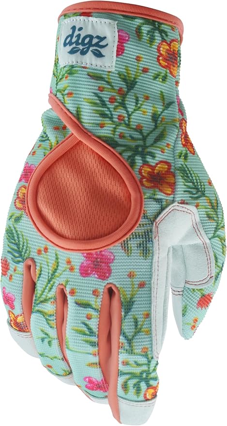 Digz Women's Small Signature Garden Gloves, Breathable, Touchscreen, Floral Print