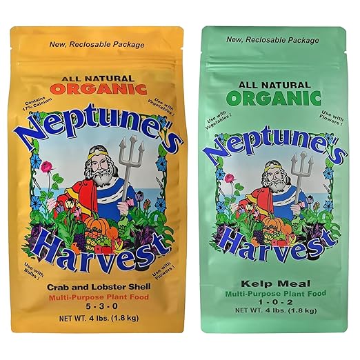 Neptune's Harvest Organic Plant Food | Fertilizer for Lawn & Garden | Crab & Lobster Shell 5-3-0 (4 lb) + Kelp Meal 1-0-2 (4 lb)