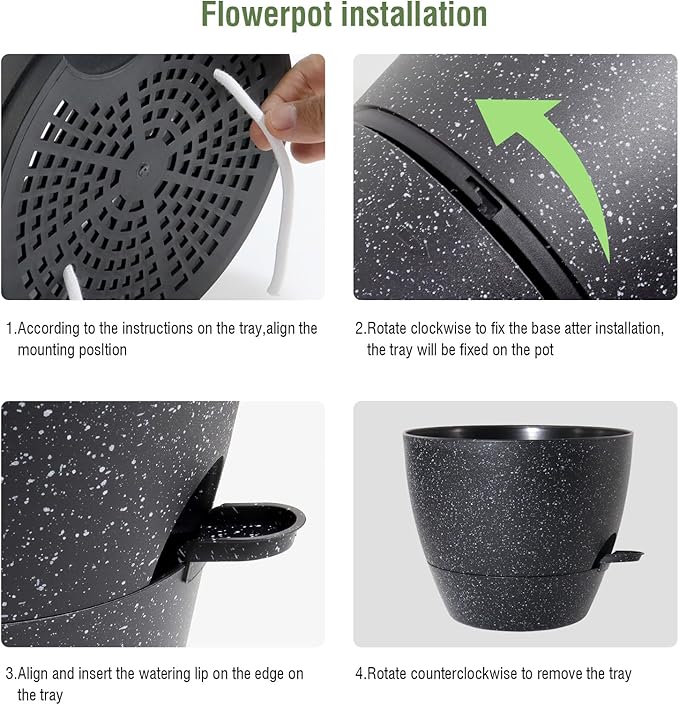 WSMKSZ 10 inch Self Watering Pots, Planter, Plant Pots with Mesh Drainage Holes for Indoor Outdoor House Plants and Garden, Pack of 2 Plastic Flower Pots with Deep Reservoir, Speckled Black
