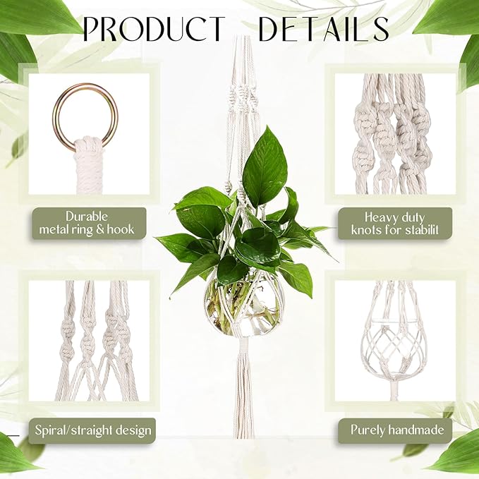 Colingmill 6 Pcs Boho Macrame Plant Hanger with Small Plastic Pot Hanging Plant Holder Wall Planter Propagation Station Include Hooks Kit for Indoor Home Garden Office Decor 3 Size (White)