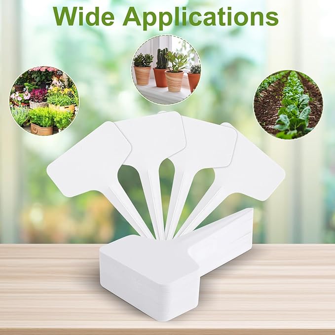 Oligei Plant Labels 120 PCS, T-Type Plant Tags with Marking Pen, 6 x 10 CM White Plastic Plant Markers for Nursery, Garden, Seedlings, Flower Vegetables, Herb