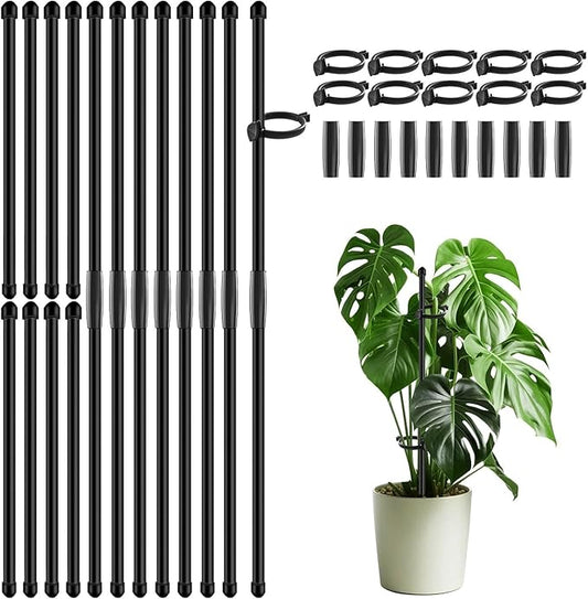 30Pcs Plant Support Stakes 17 inch SupKing Garden Orchid Sticks Extended to 3ft 4ft 5ft Plant Poles with Clips for Indoor Outdoor Potted Tomato Rose Amaryllis Vegetables Comes with 20 Ties(Black)