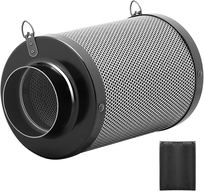 iPower 4 Inch Air Carbon Filter Odor Control with Australia Virgin Premium Charcoal and Reversible Flange for Inline Duct Fan/Grow Tent/Hydroponics, 4"X12", Prefilter Included, Black
