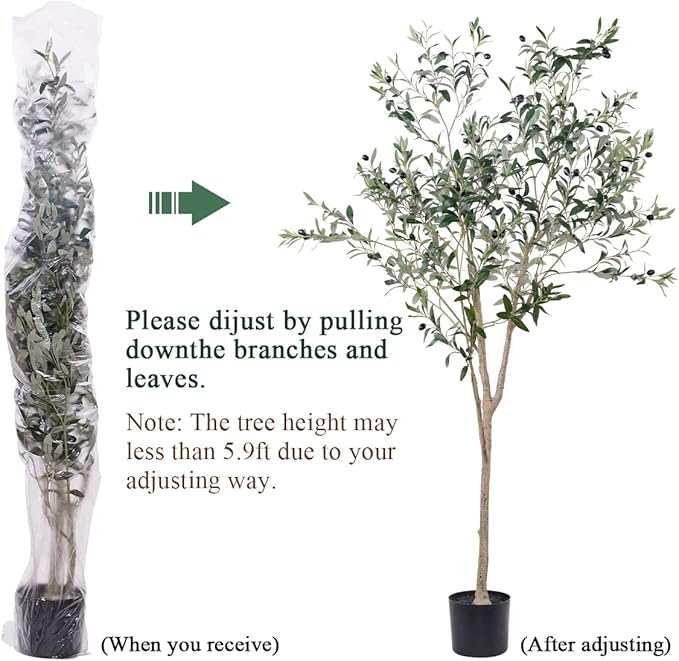 Artificial Olive Tree for Living Room Decor, 6FT Bendable Fake Plants Artificial Indoor, Faux Silk Plant Fake Trees in Potted with Oliver Branch Leaves and Fruits for Modern Home House Office Décor
