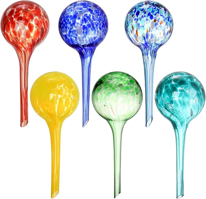 Fasmov 6 Piece Automatic Watering Bulbs, Plant Watering, Decorative Garden Watering Cans Glass drip Ball, Automatic Watering System, 2.36 inch Diameter, Assorted Colors
