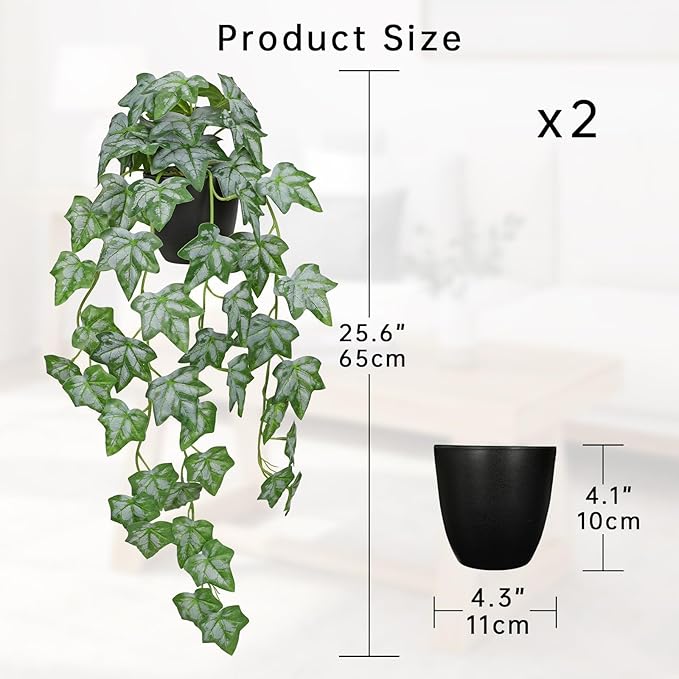 GnFlus Set of 2 Fake Ivy Plant for Home Decor Indoor Silk Artificial Hanging Plant 25" Fake Ivy Vine Faux Ivy Leaves for House Room Indoor Outdoor Home Shelf Office Desk Plant Decor